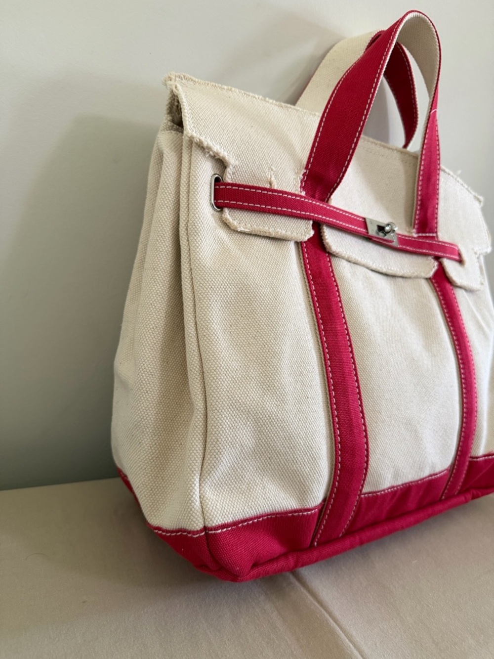 Canvas Tote with Pink-Red Trim - Picture 2 of 7